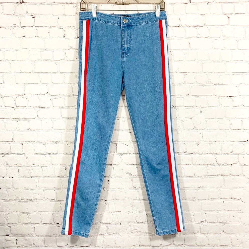 Pretty Little Thing Jean hi rise crop side stripe 6 - Picture 2 of 8